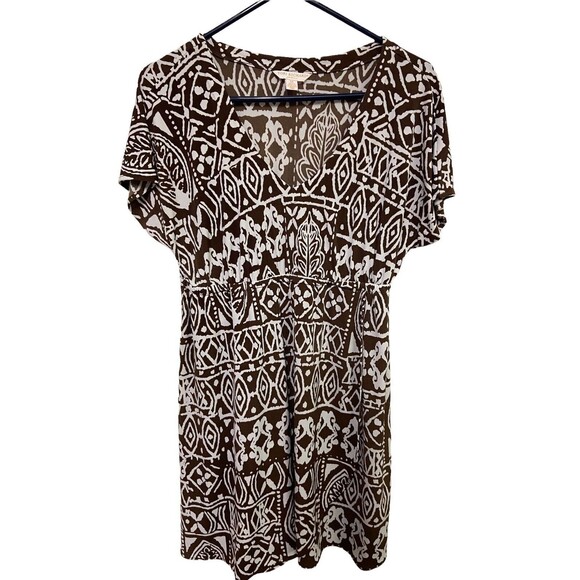 Torrie Richards Dress Womens Medium Brown Floral Honolulu faux wrap Stretch - Picture 1 of 7